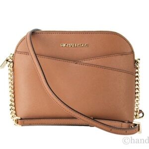 MICHAEL KORS JET SET TRAVEL BAG BROWN LEATHER CROSSBODY WITH GOLD DETAILS